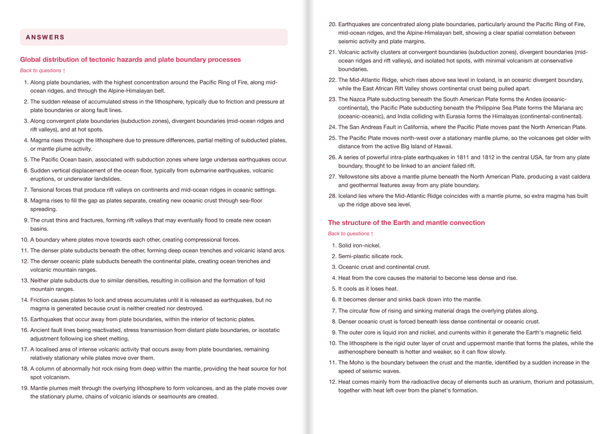 Edexcel A-Level Geography Active Recall Guide: Answers - Tectonic Processes and Hazards