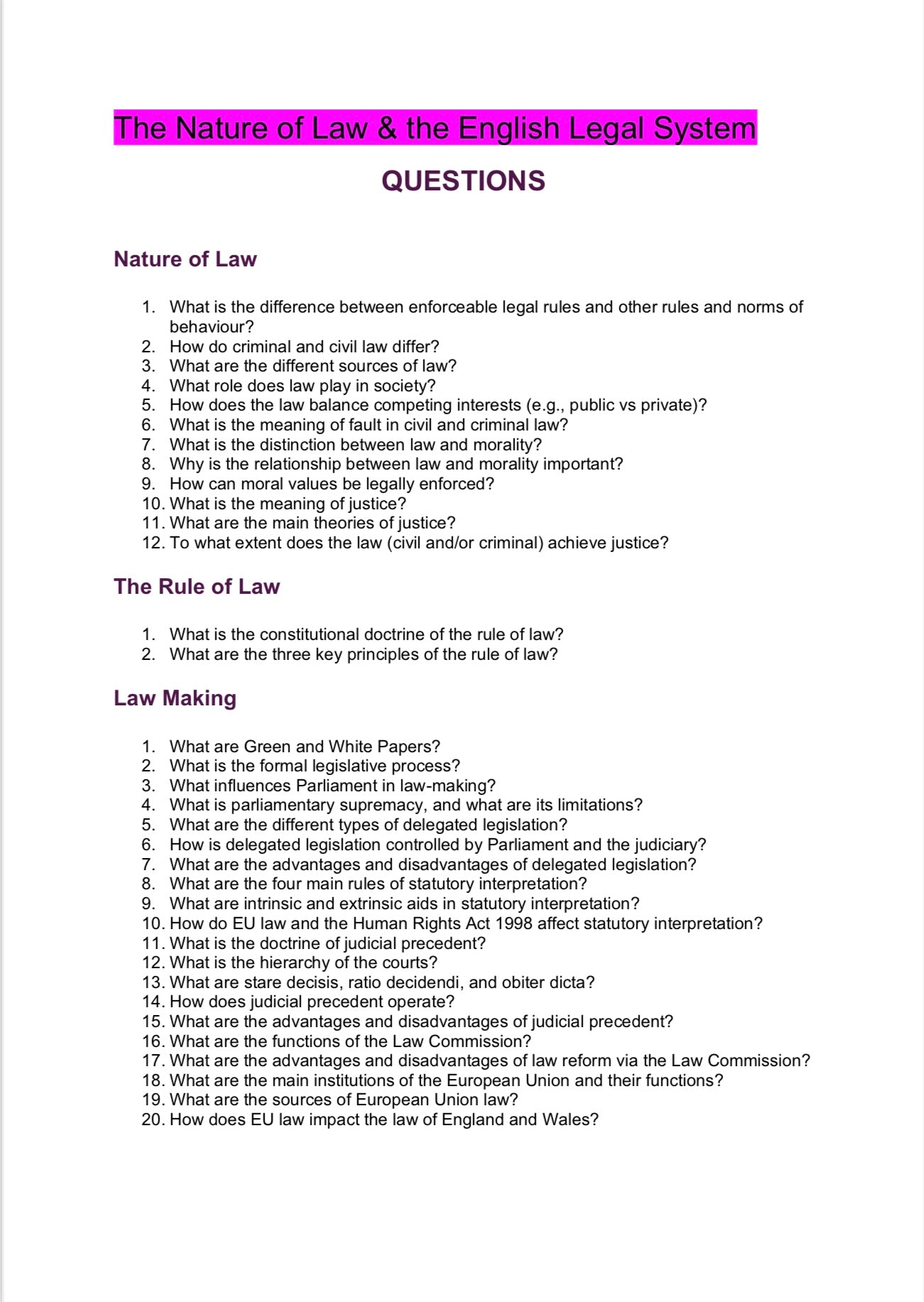 AQA A Level Law