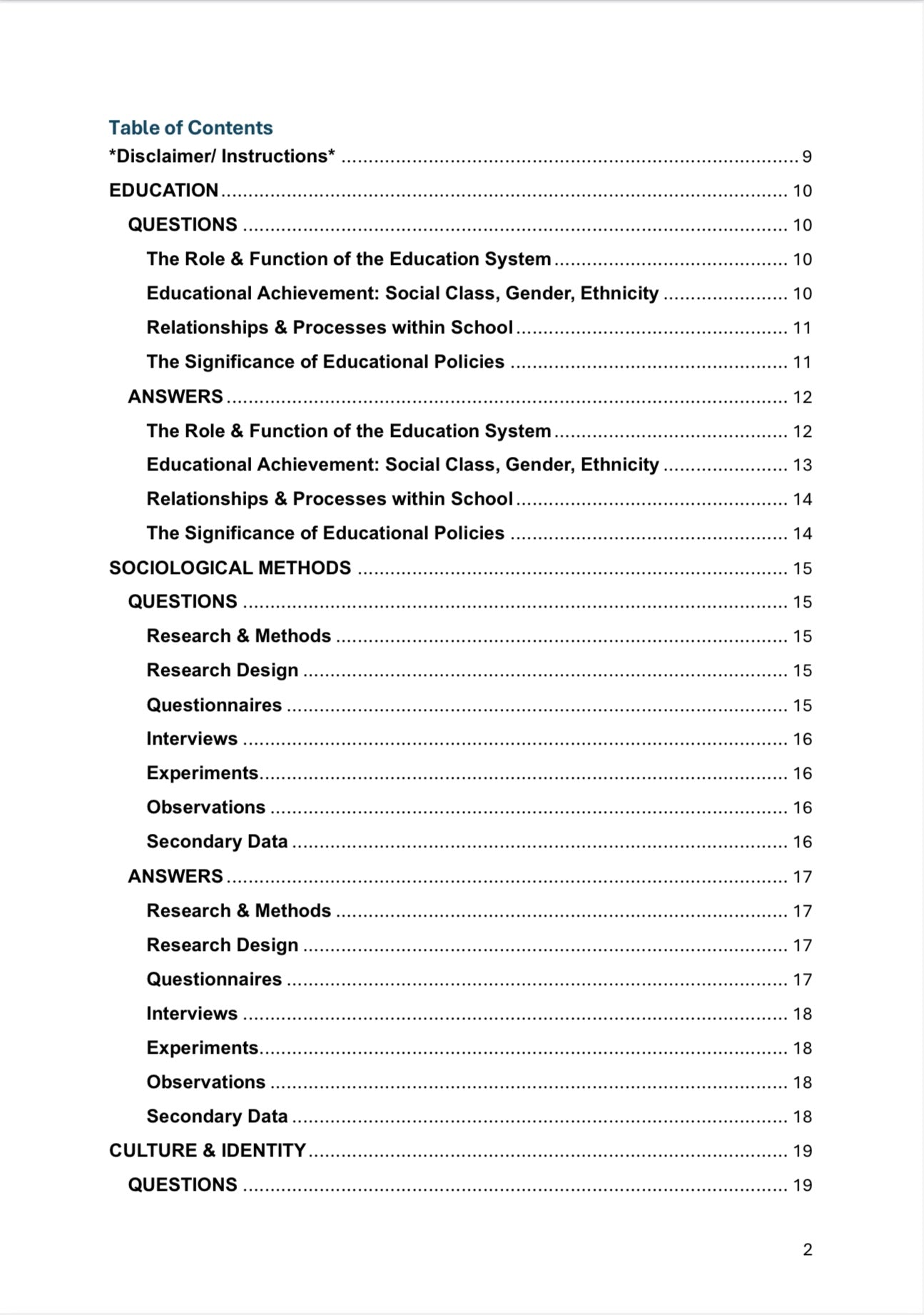 A level Sociology- AQA