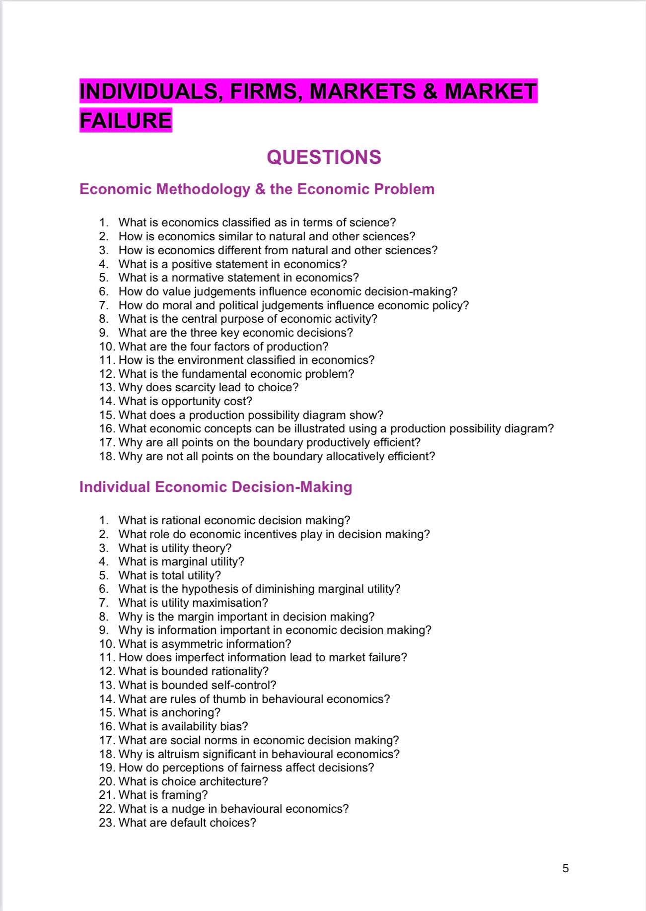 AQA Level Economics