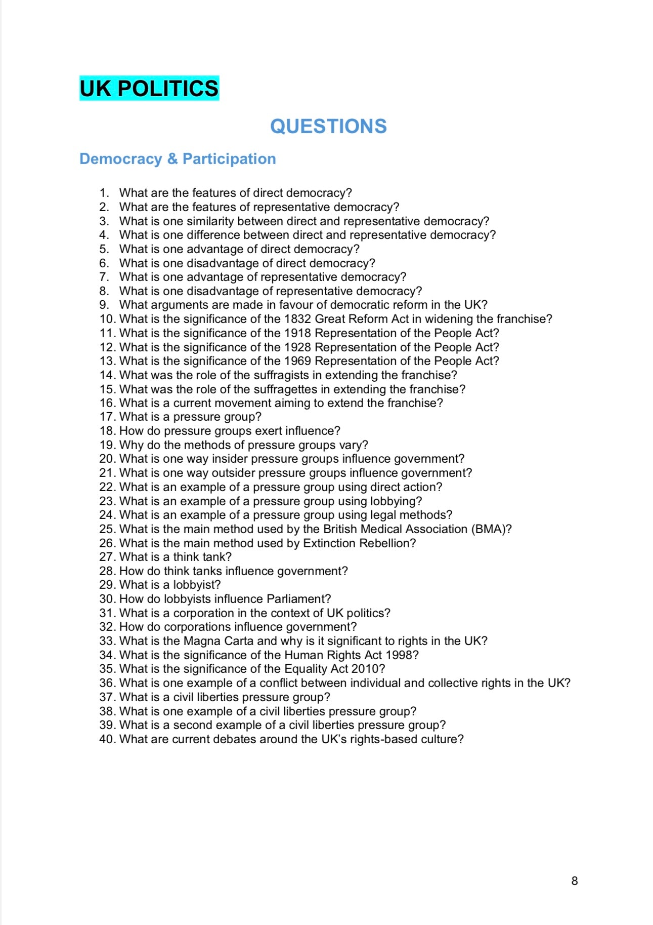 A level Politics- EDEXCEL