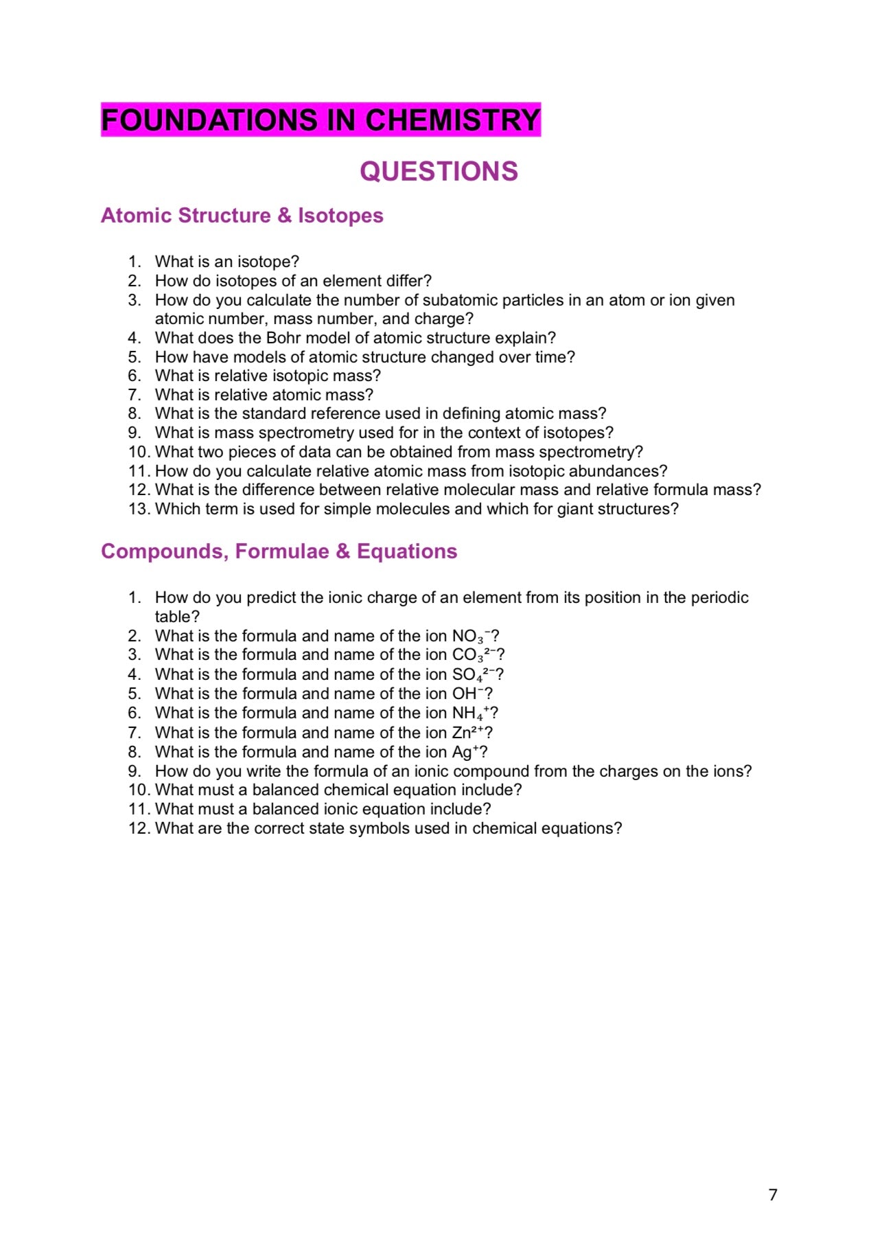 A level Chemistry- OCR- Spec A