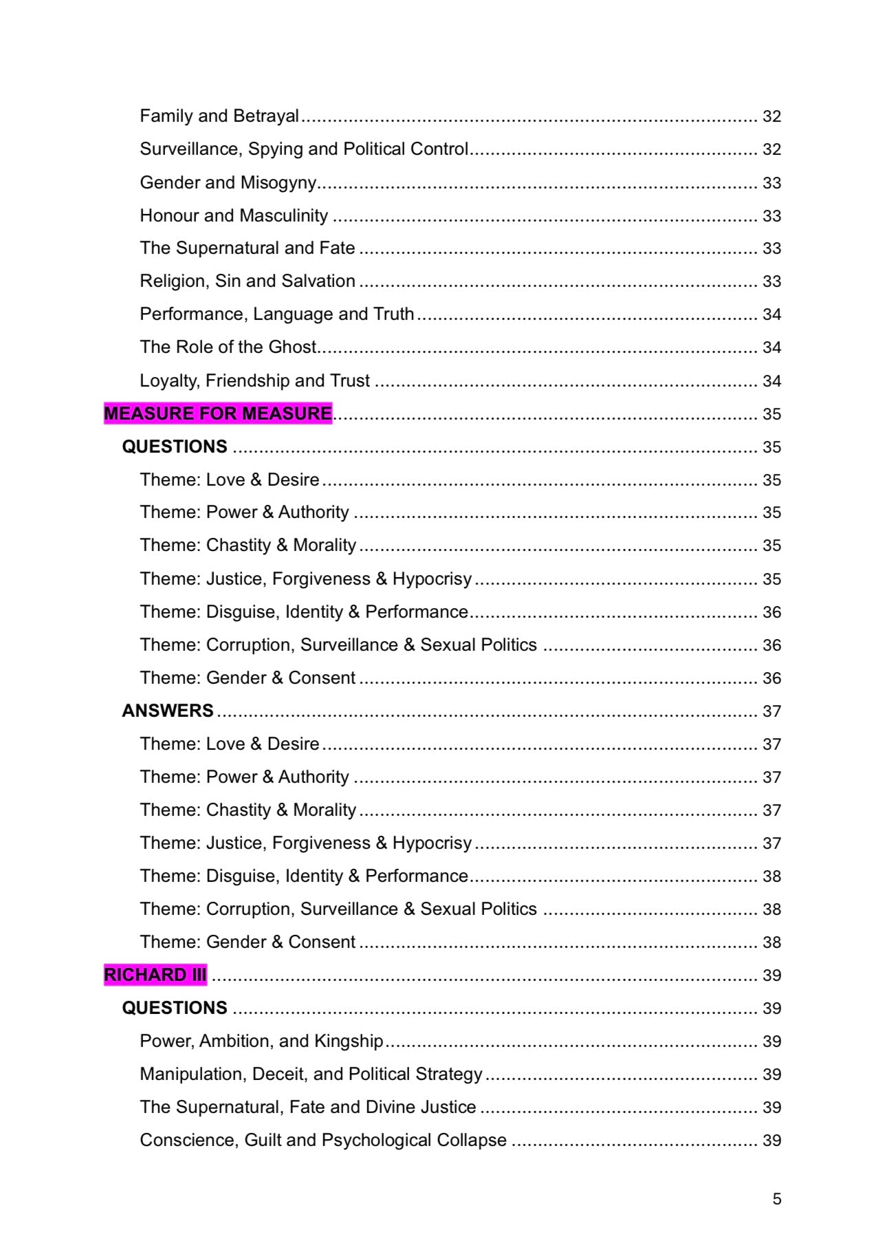 A Level English Literature- SHAKESPEARE OPTIONS