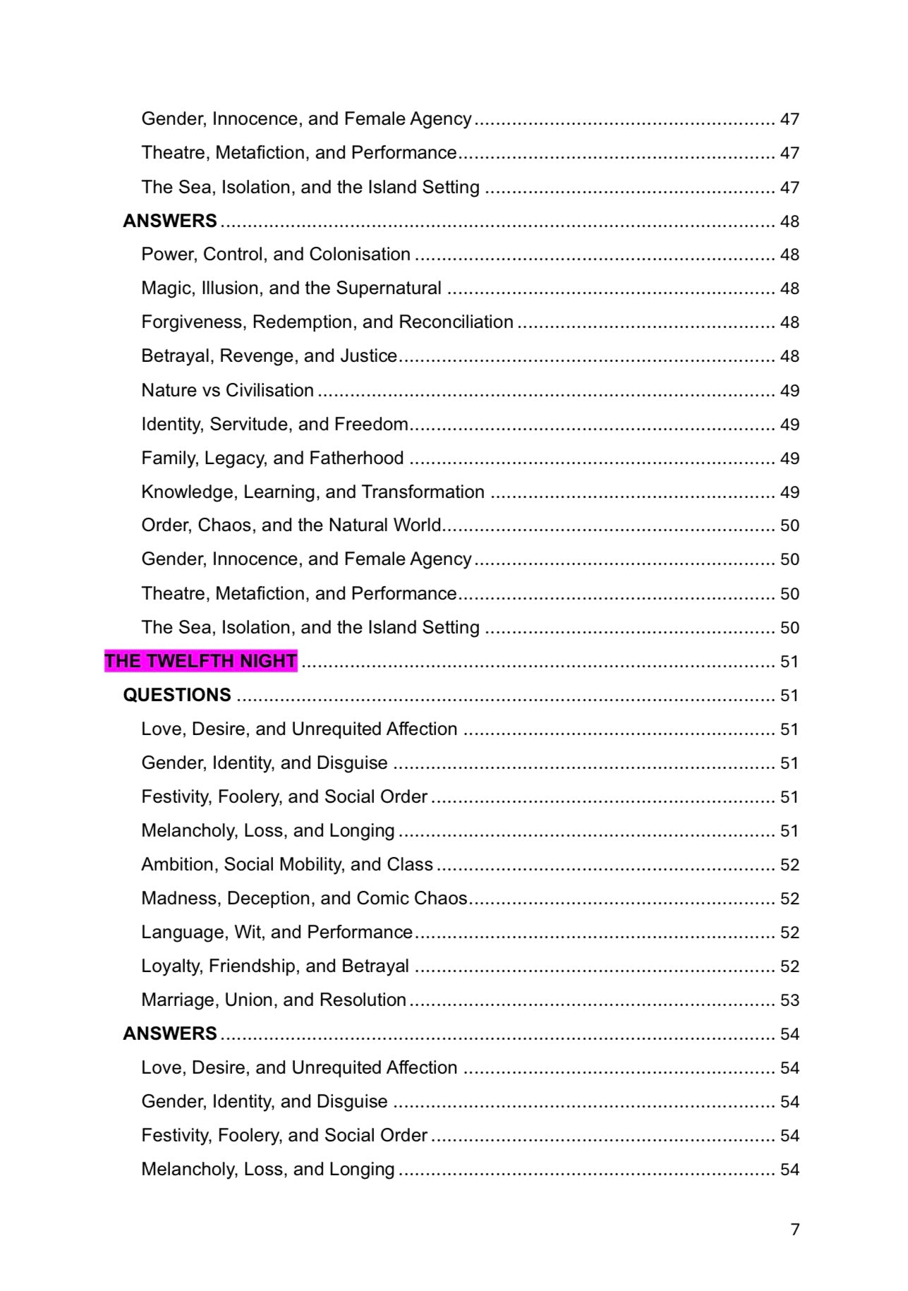 A Level English Literature- SHAKESPEARE OPTIONS