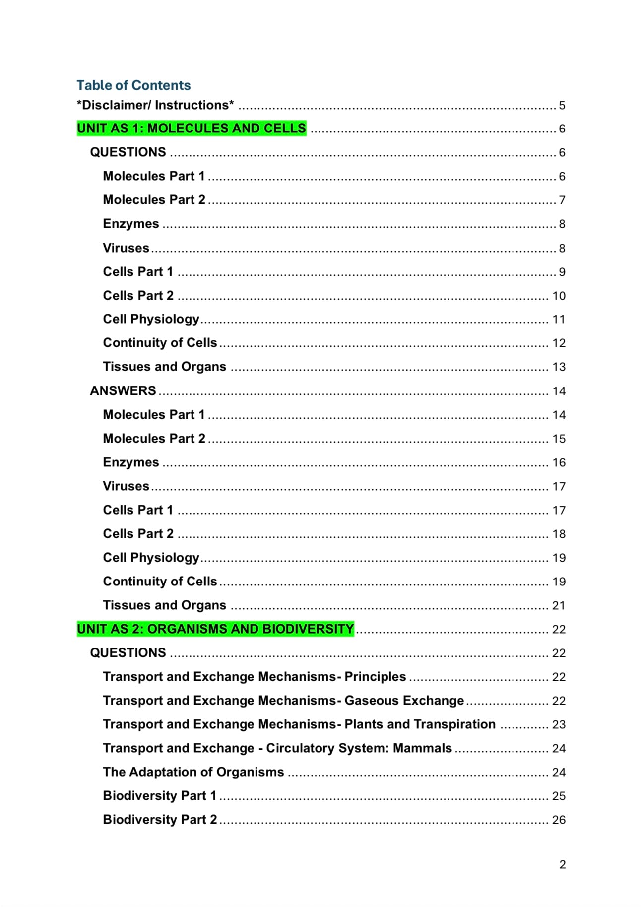 CCEA A Level Biology