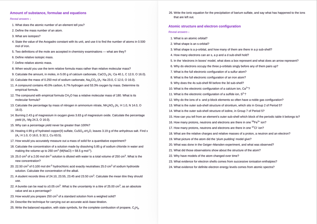OCR B- A Level Chemistry- ACTIVE RECALL