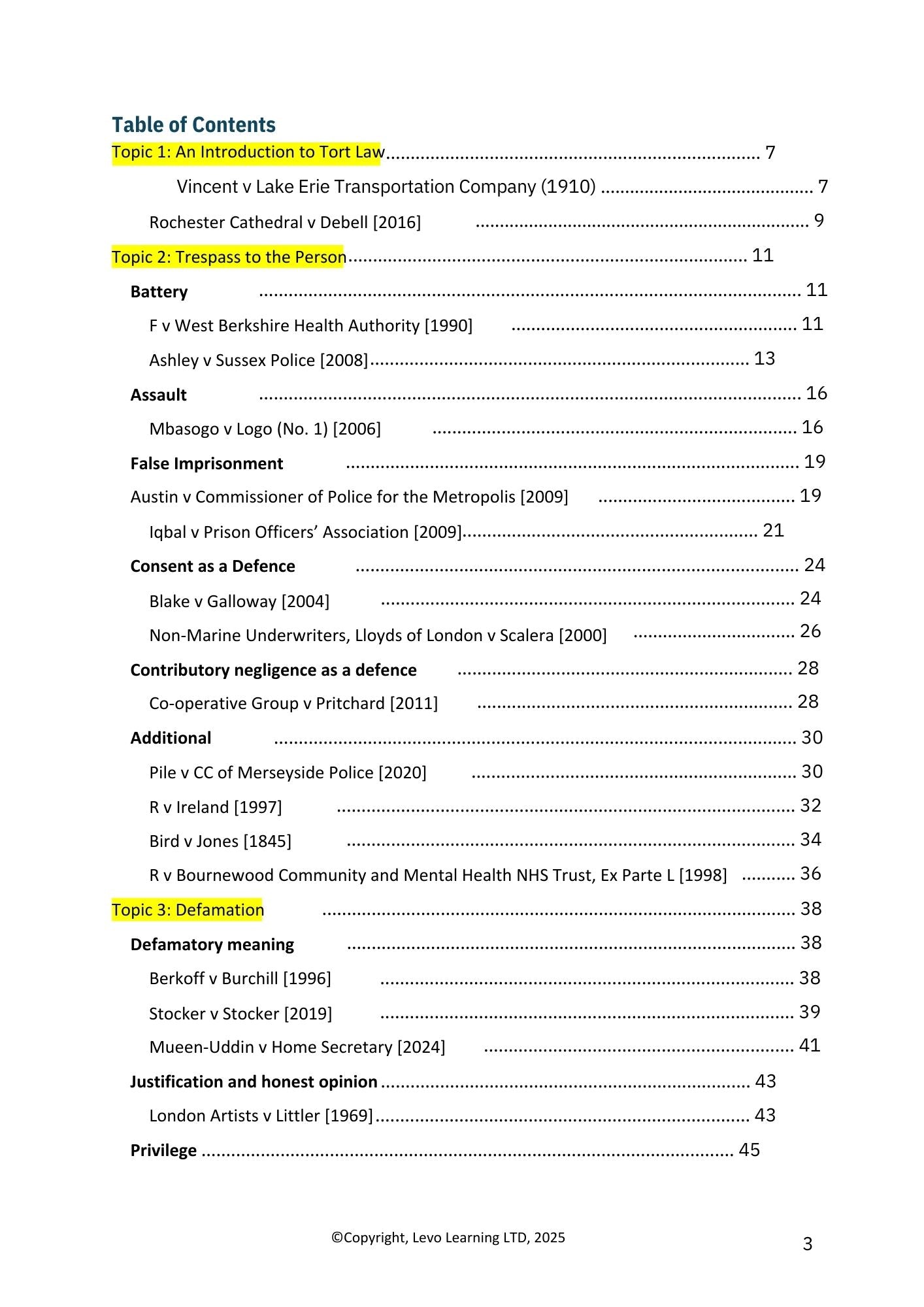Tort Law Case Summary Book P1