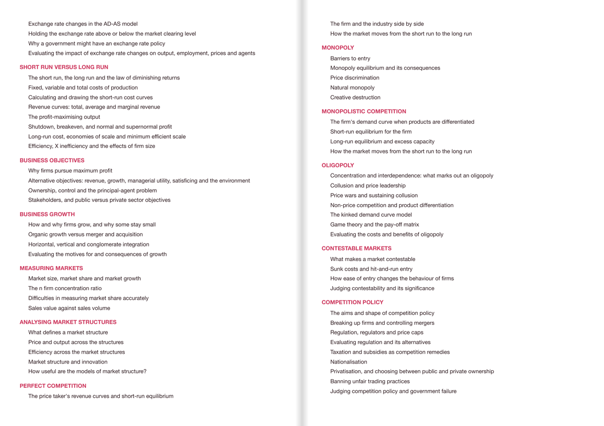 CCEA A-Level Economics Active Recall Guide: Contents 3