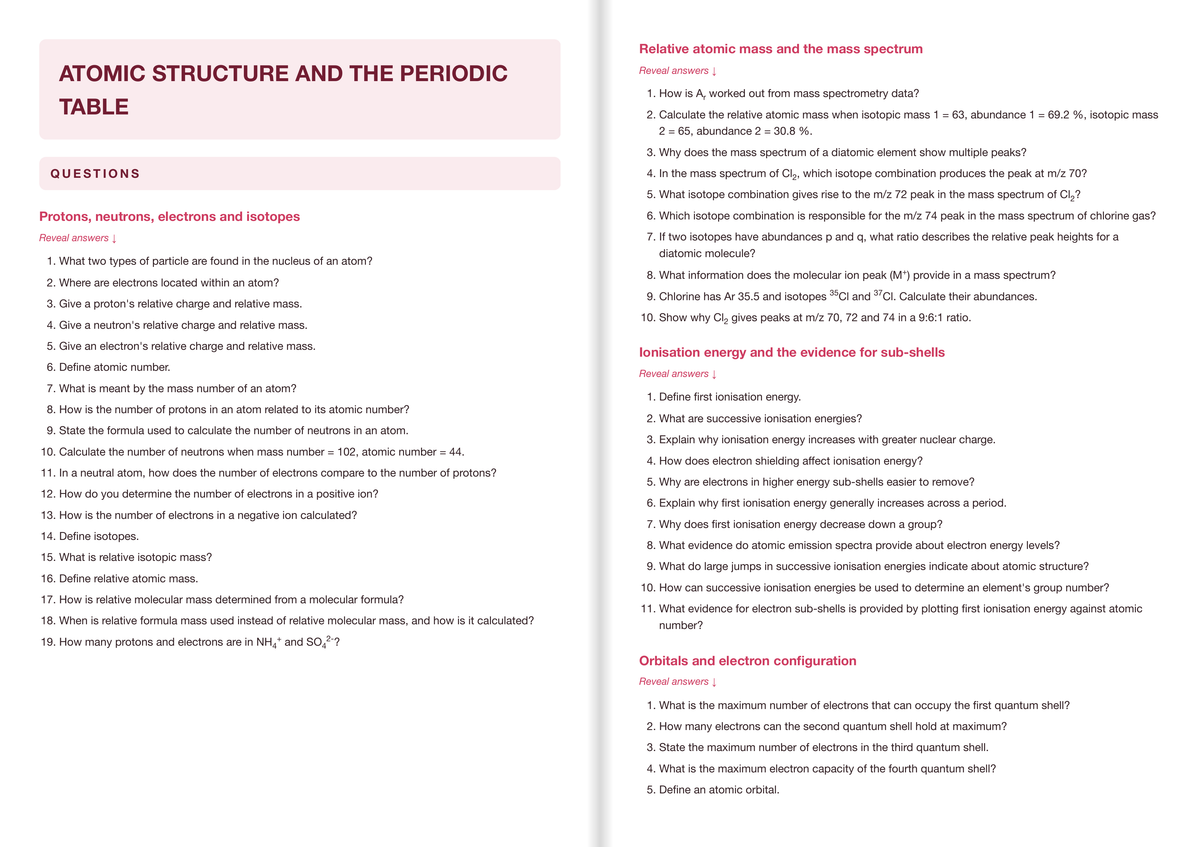Edexcel A-Level Chemistry Active Recall Guide: Questions - Atomic Structure and the Periodic Table