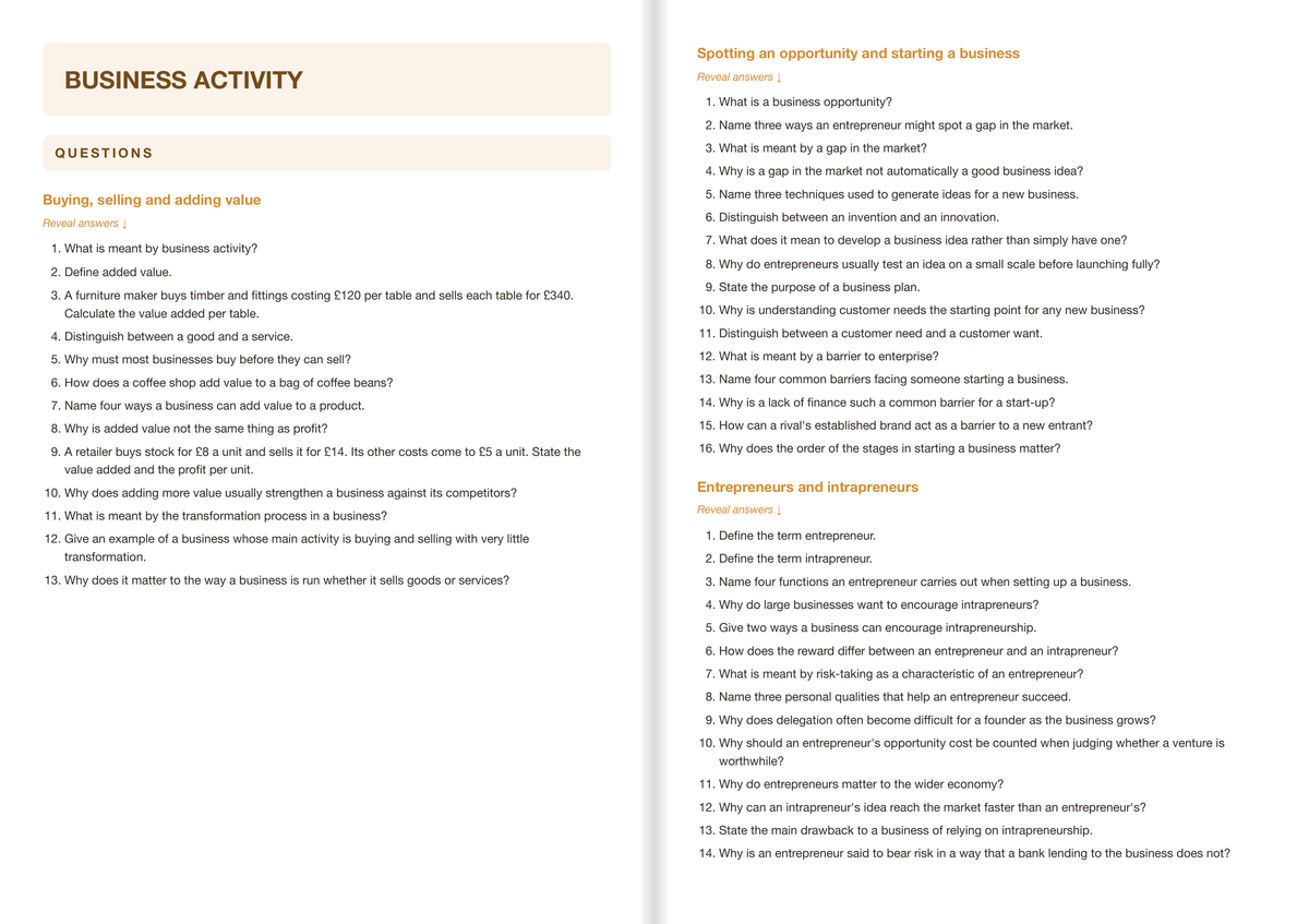 OCR A Level Business H436- ACTIVE RECALL
