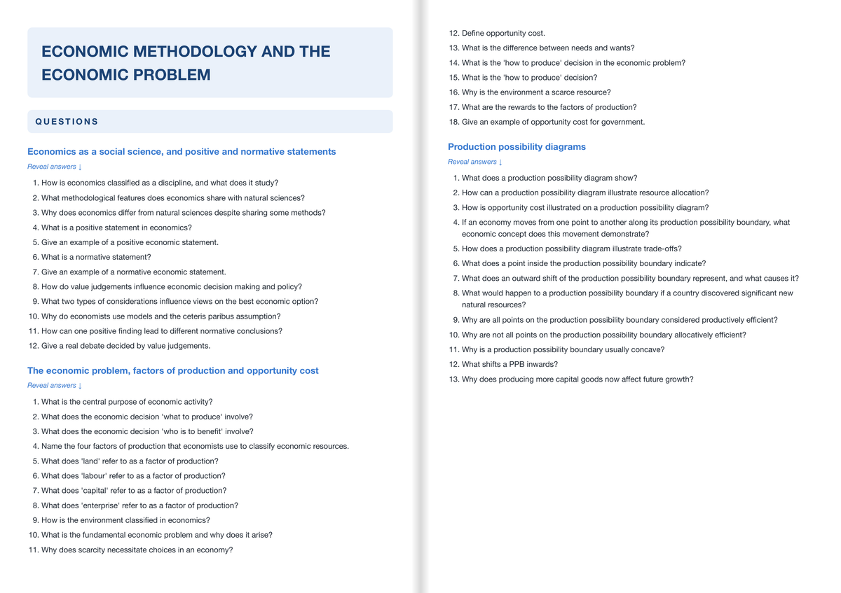 AQA A-Level Economics Active Recall Guide: Questions - Economic Methodology and the Economic Problem