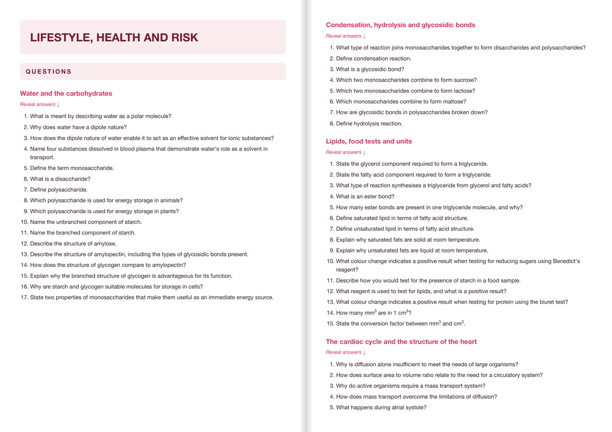 Edexcel A-Level Biology A Active Recall Guide: Questions - Lifestyle, Health and Risk