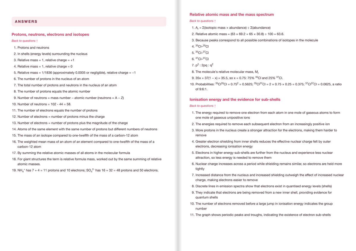 Edexcel A-Level Chemistry Active Recall Guide: Answers - Atomic Structure and the Periodic Table