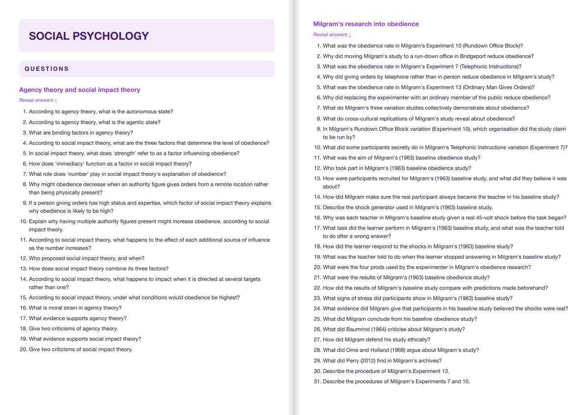 Edexcel A-Level Psychology Active Recall Guide: Questions - Social Psychology