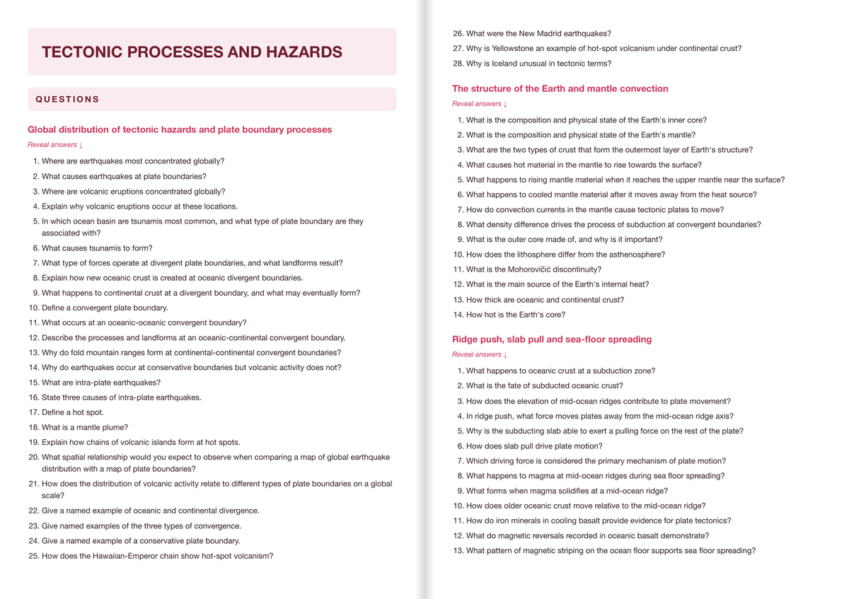 Edexcel A-Level Geography Active Recall Guide: Questions - Tectonic Processes and Hazards
