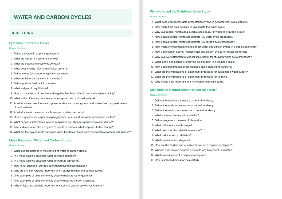 AQA A-Level Geography Active Recall Guide: Questions - Water and Carbon Cycles