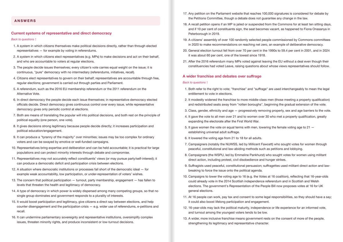 Edexcel A-Level Politics Active Recall Guide: Answers - Democracy and Participation
