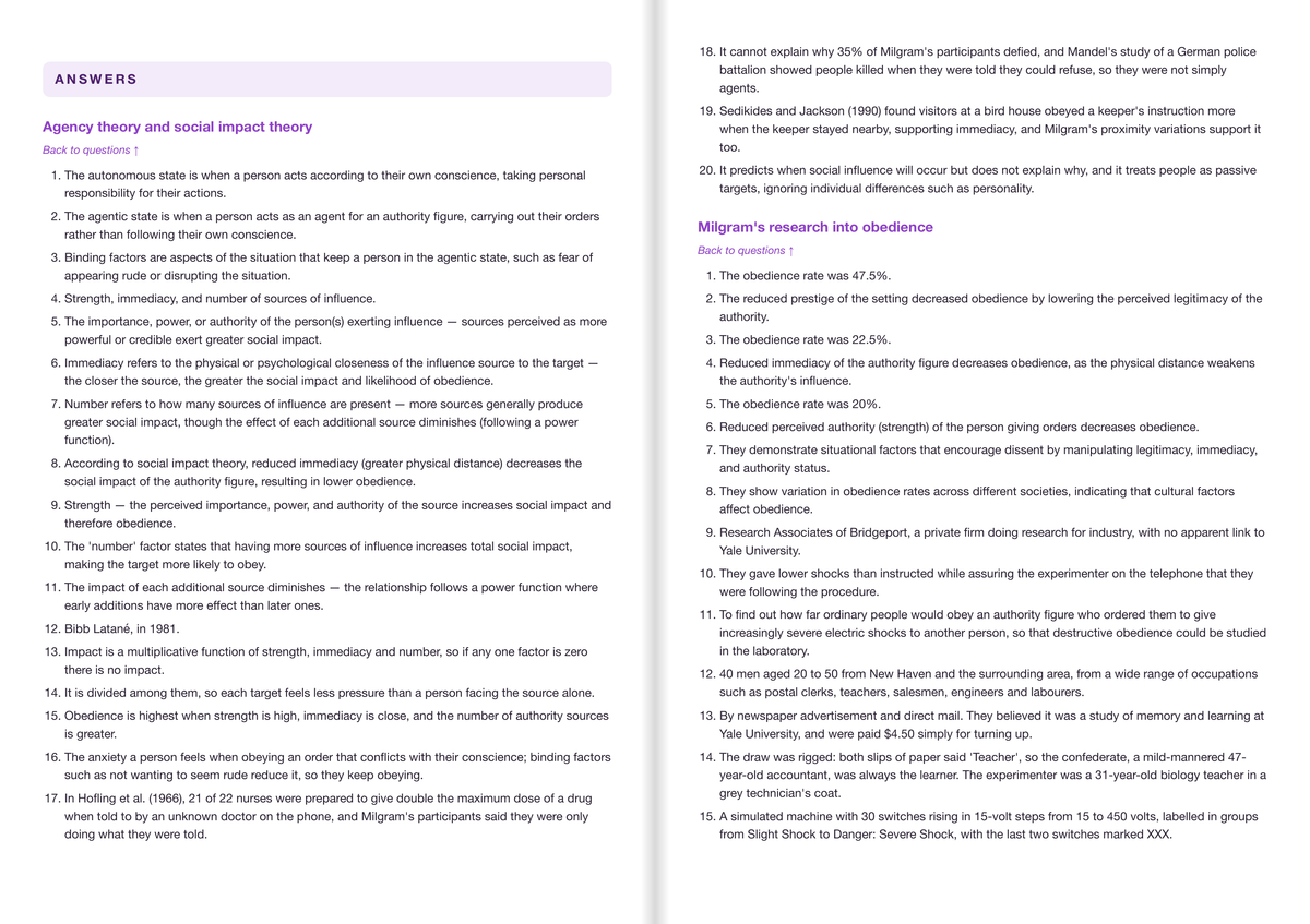 Edexcel A-Level Psychology Active Recall Guide: Answers - Social Psychology