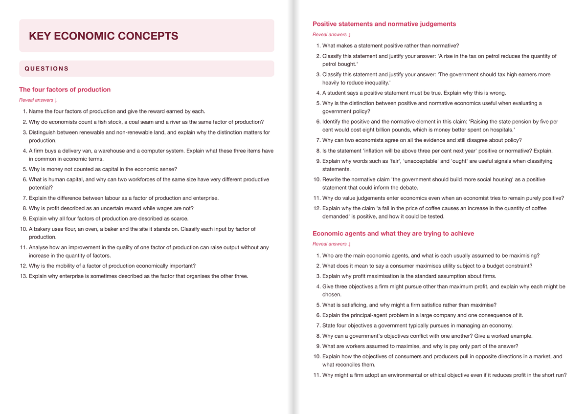 CCEA A-Level Economics Active Recall Guide: Questions - Key Economic Concepts