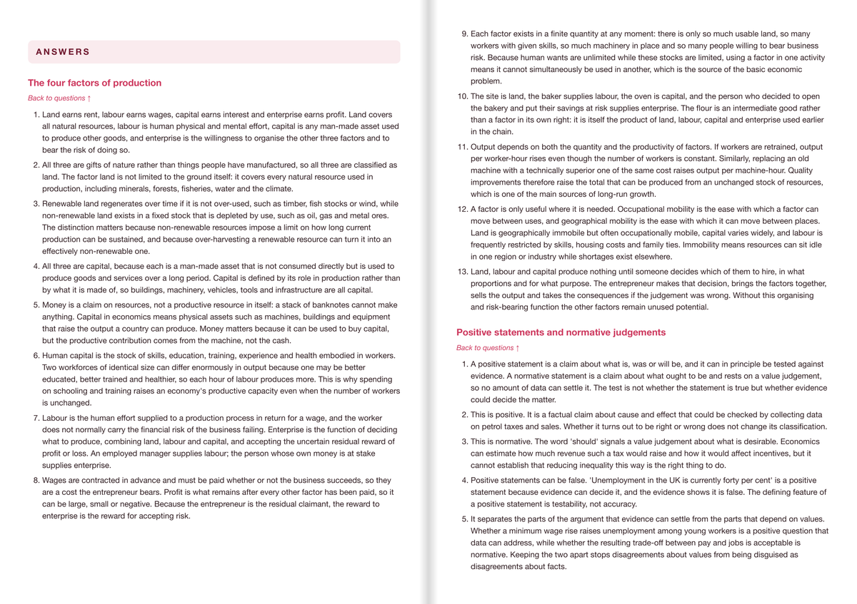 CCEA A-Level Economics Active Recall Guide: Answers - Key Economic Concepts