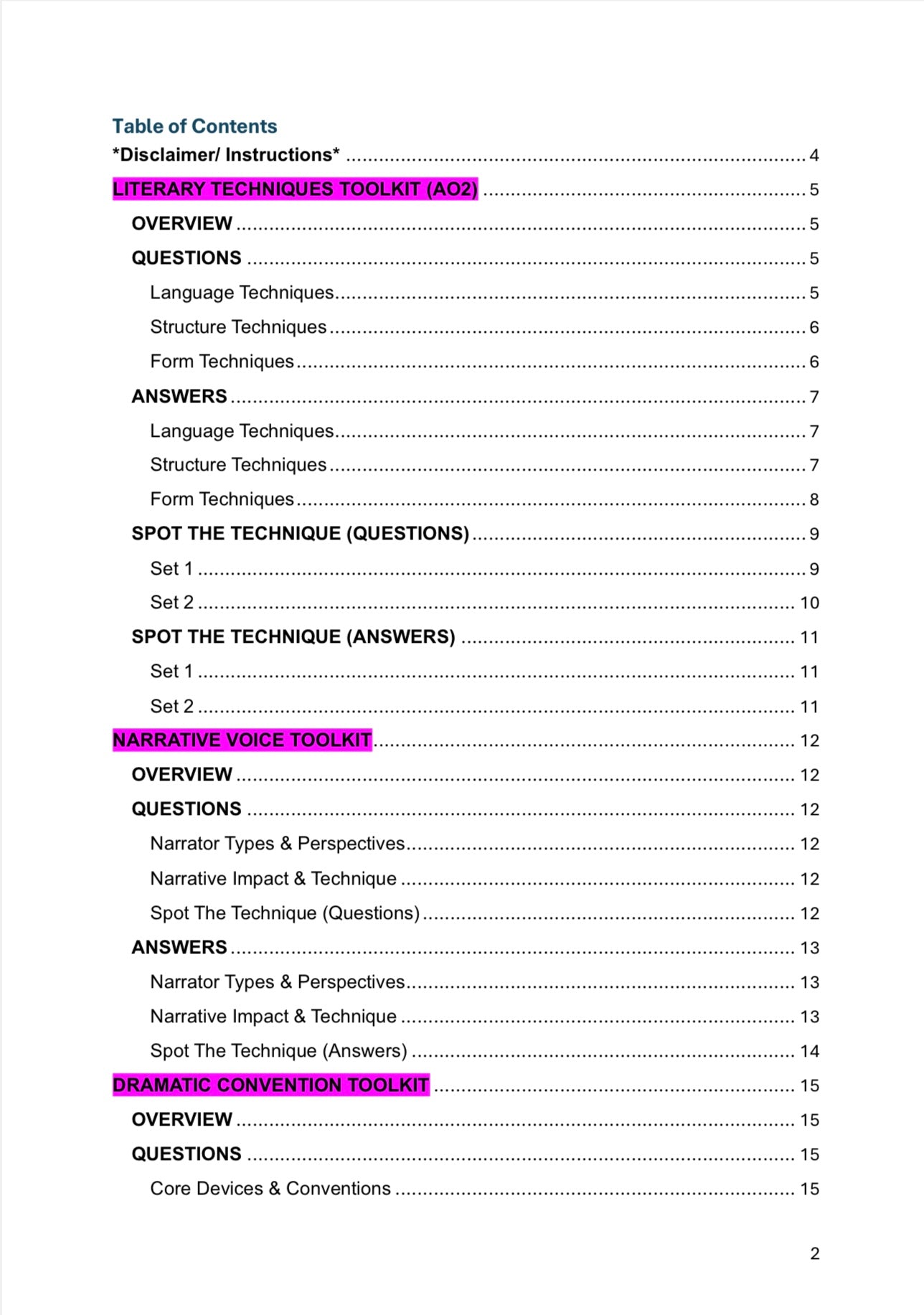 A Level English Literature- Toolkits