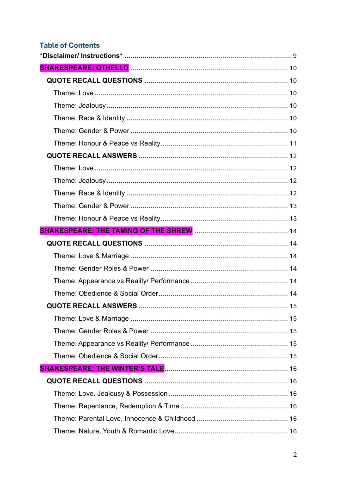 A Level English Literature- SHAKESPEARE OPTIONS