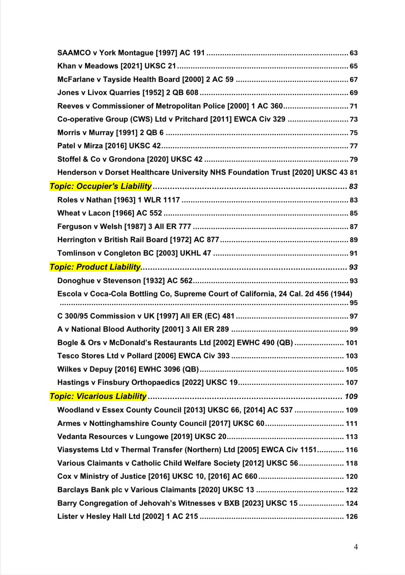 Tort Law Case Summary Books