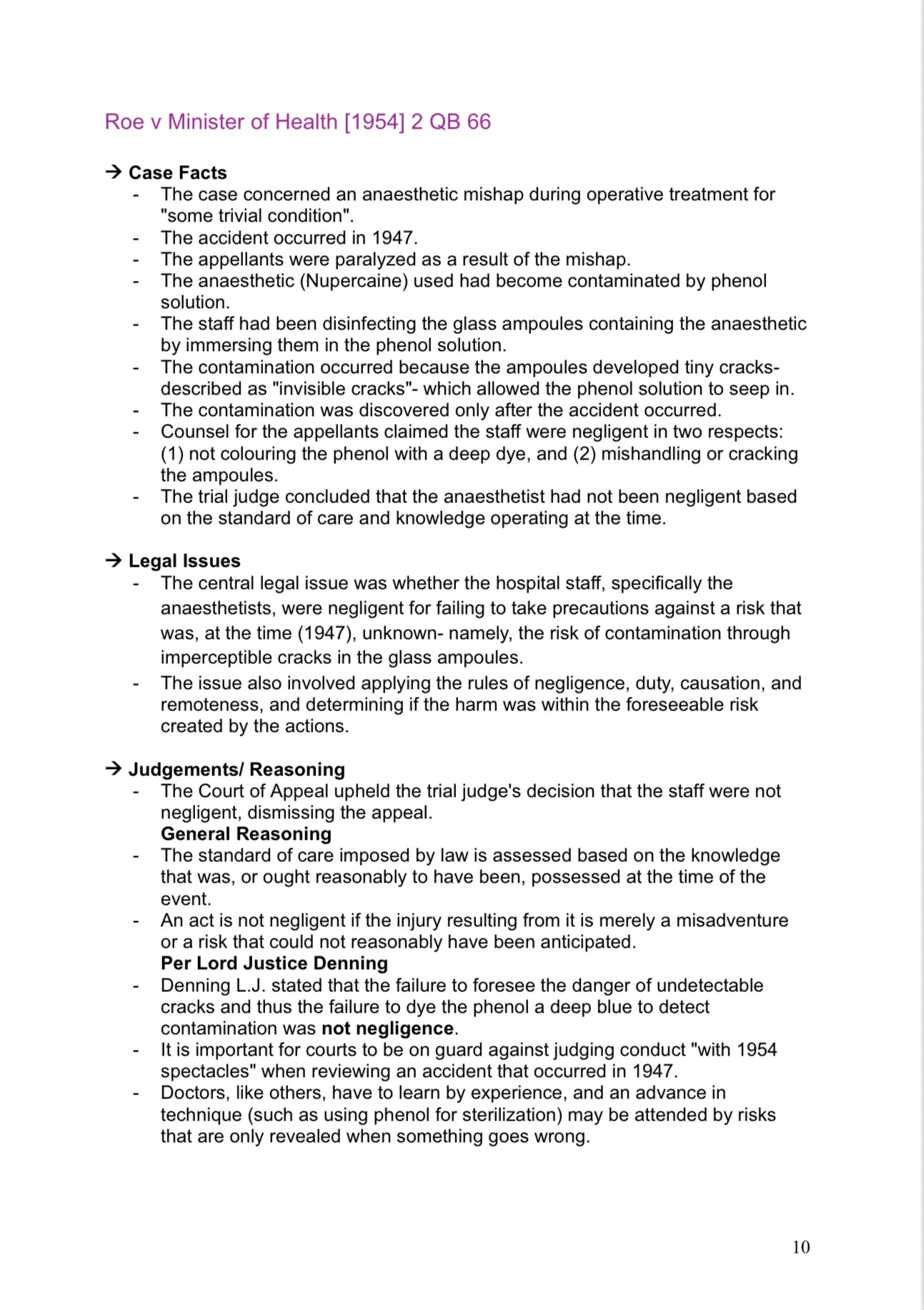 Tort Law Case Summary Books