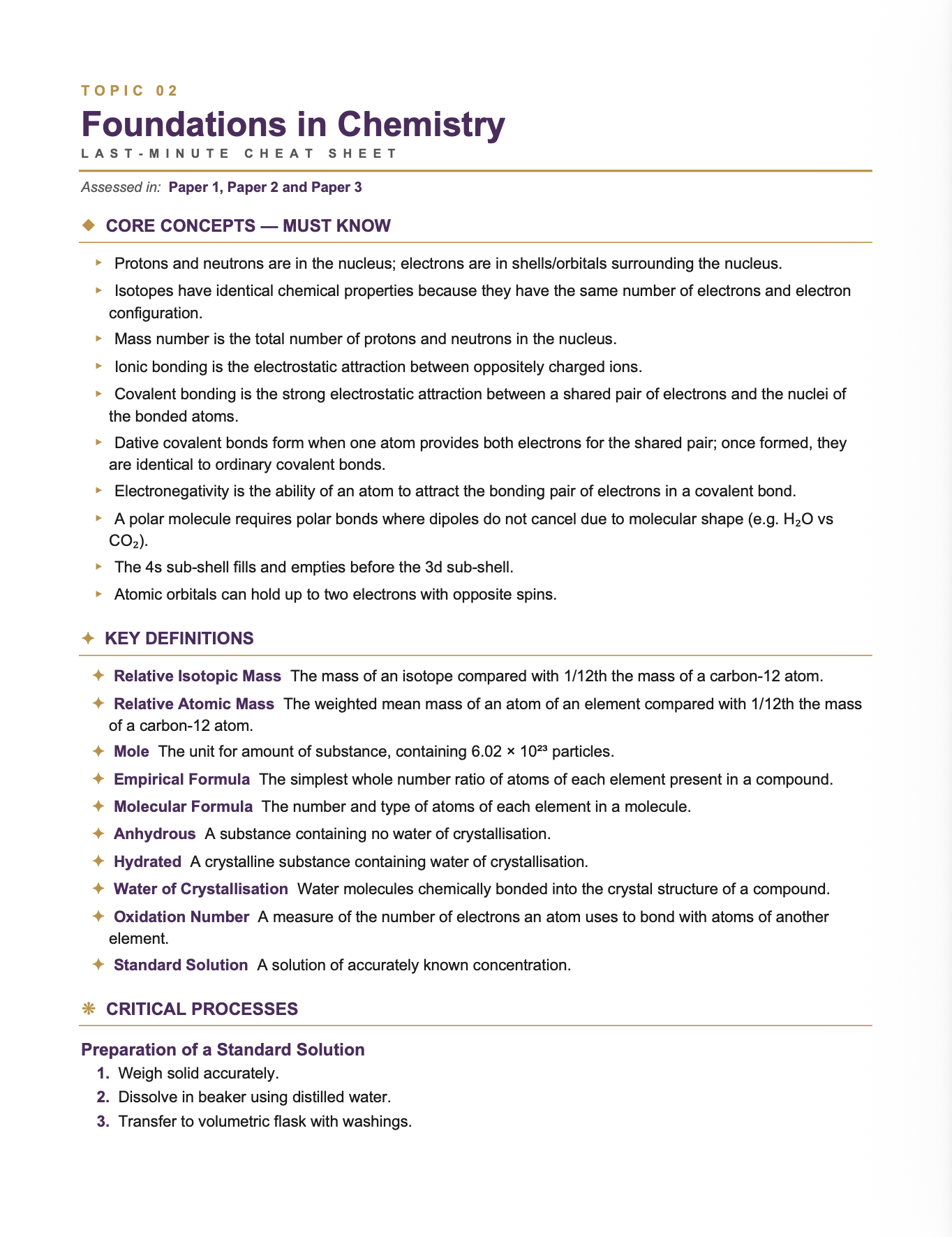OCR A A Level Chemistry- Cheat Sheet/ Exam Manual