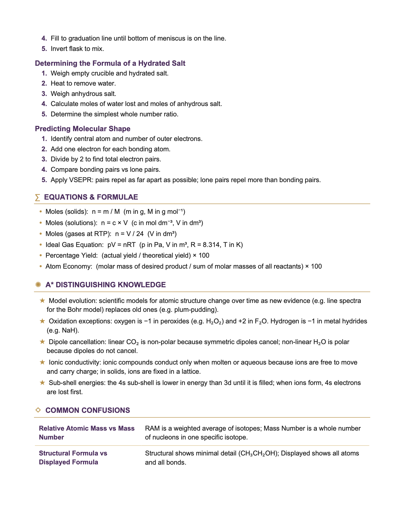 OCR A A Level Chemistry- Cheat Sheet/ Exam Manual