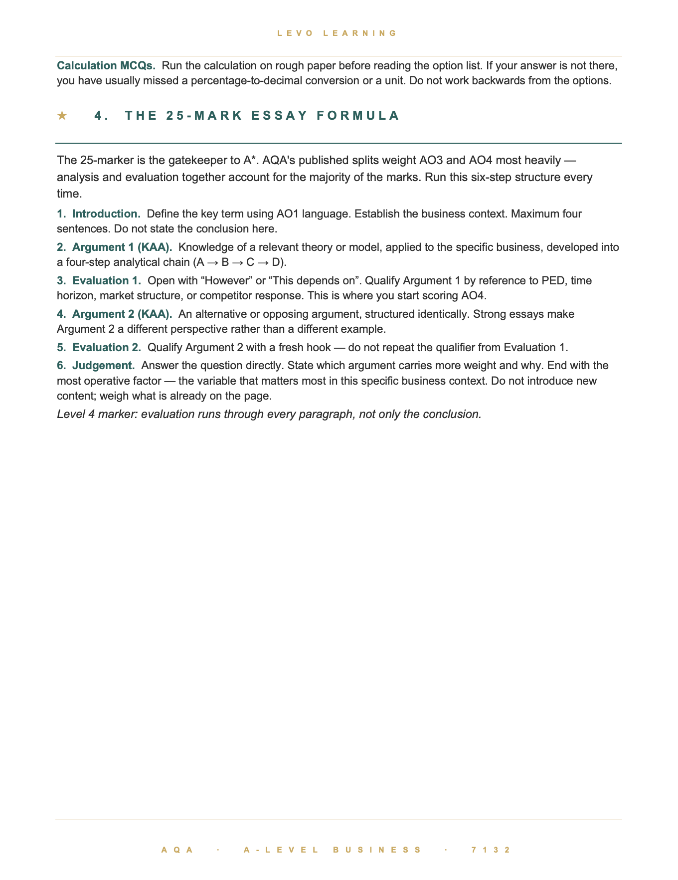 AQA A Level Business- Cheat Sheet/ Exam Manual