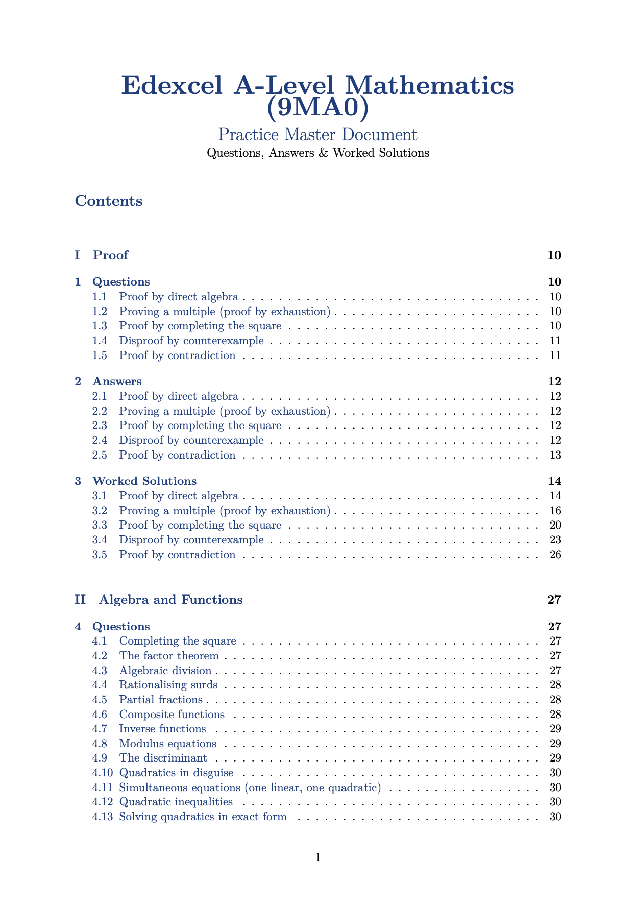 Edexcel A Level Pure Maths Practice Questions