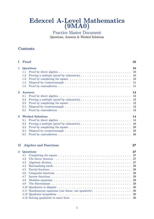 Edexcel A Level Pure Maths Practice Questions