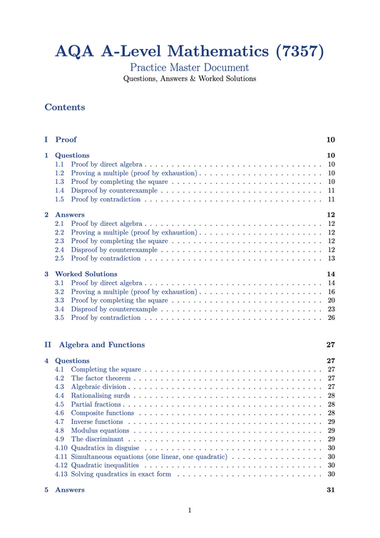 AQA A Level Pure Maths Practice Questions