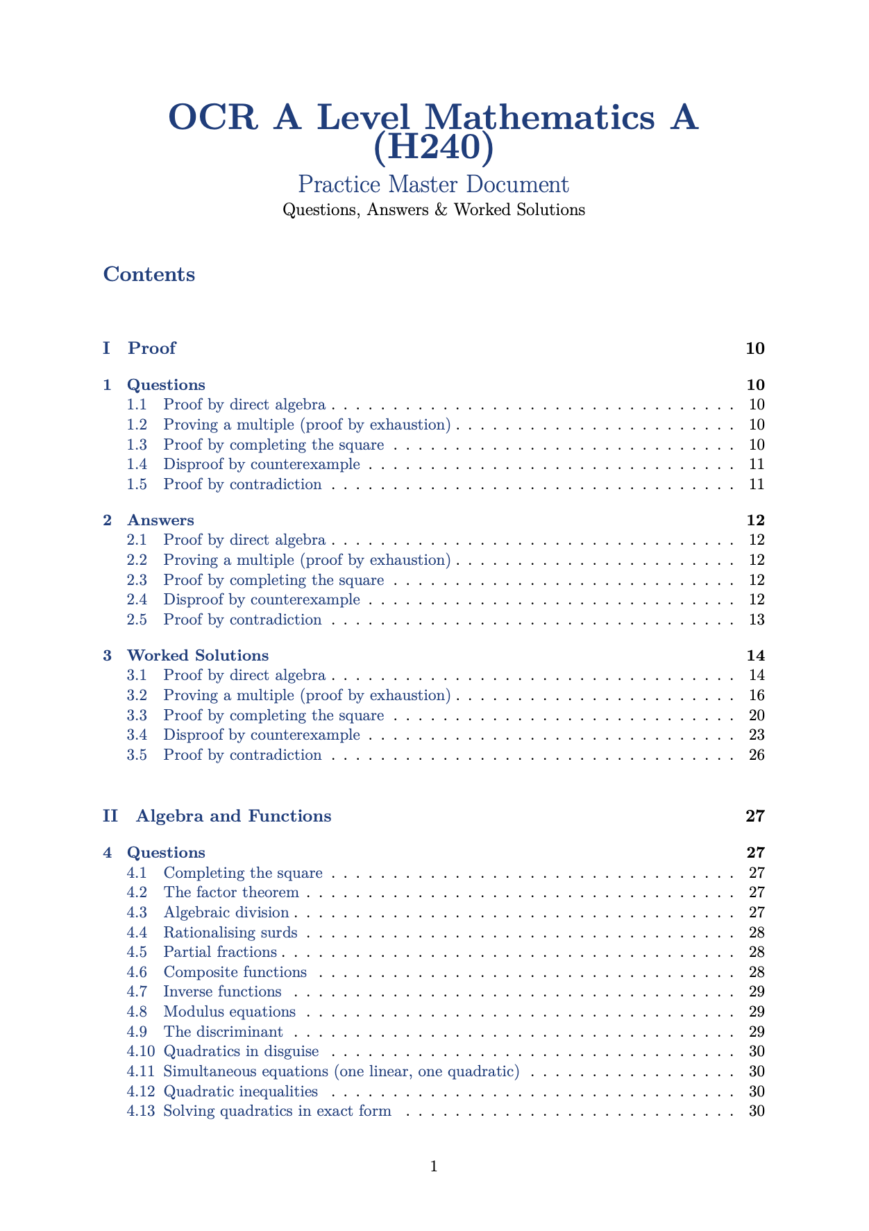 OCR A Level Pure Maths Practice Questions