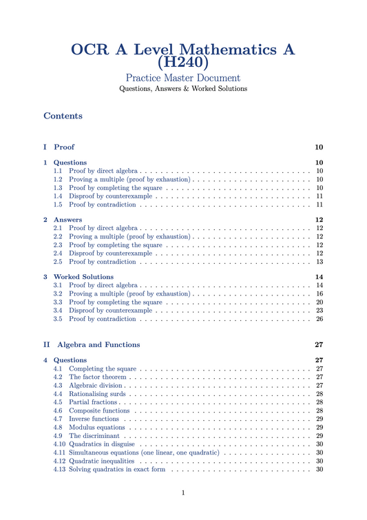 OCR A Level Pure Maths Practice Questions