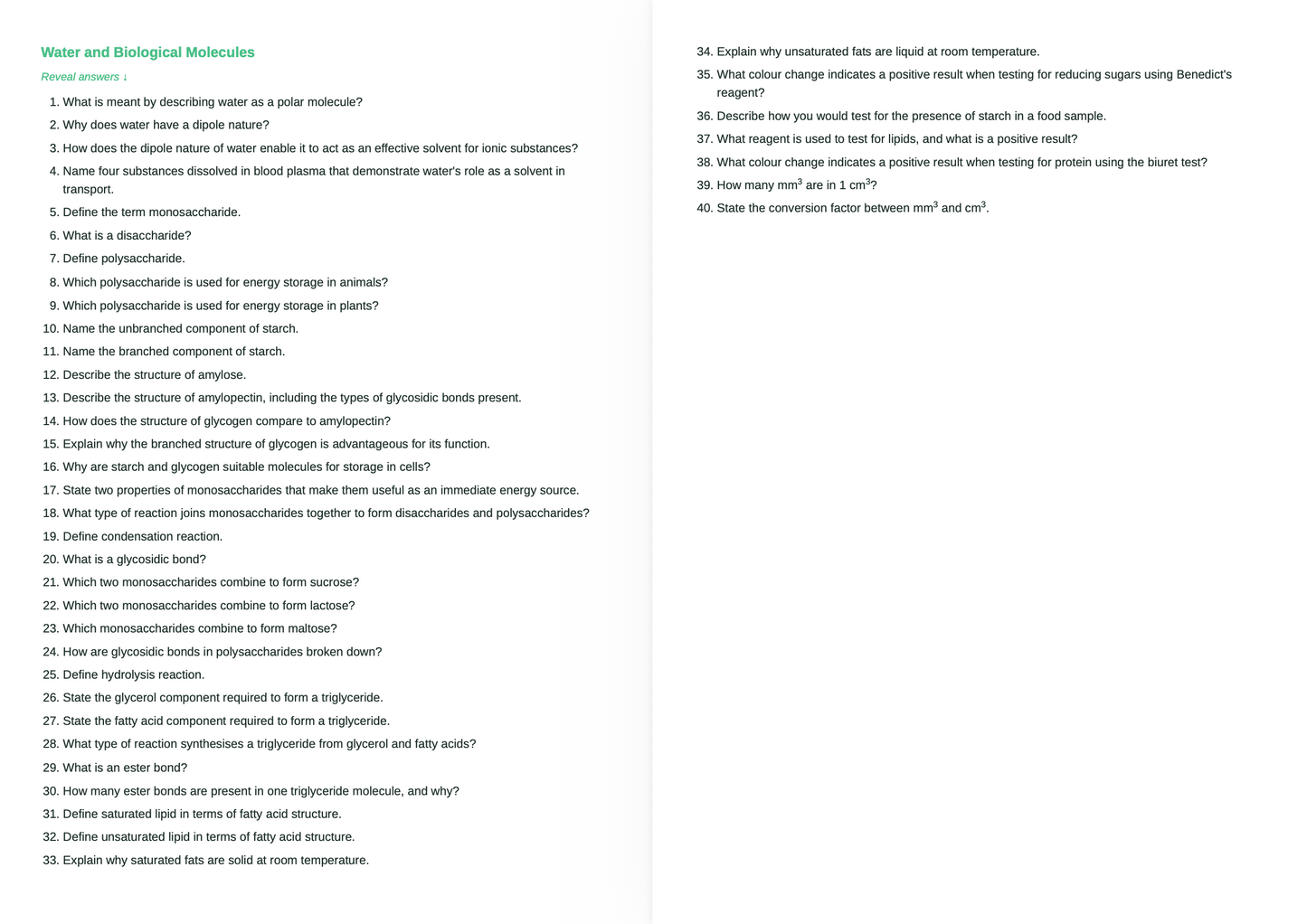 Edexcel A level Biology - ACTIVE RECALL