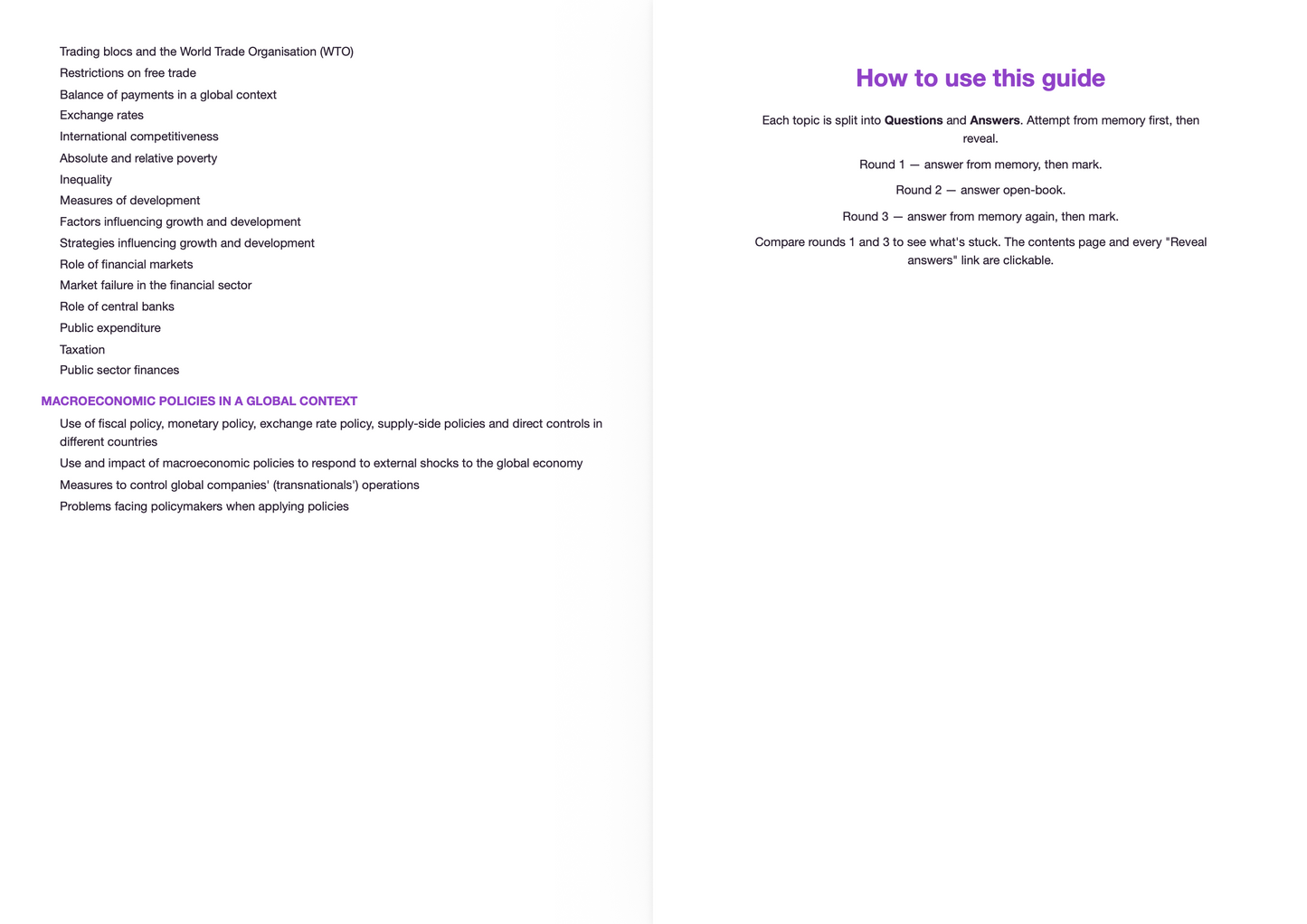 Edexcel A Level Economics A- ACTIVE RECALL