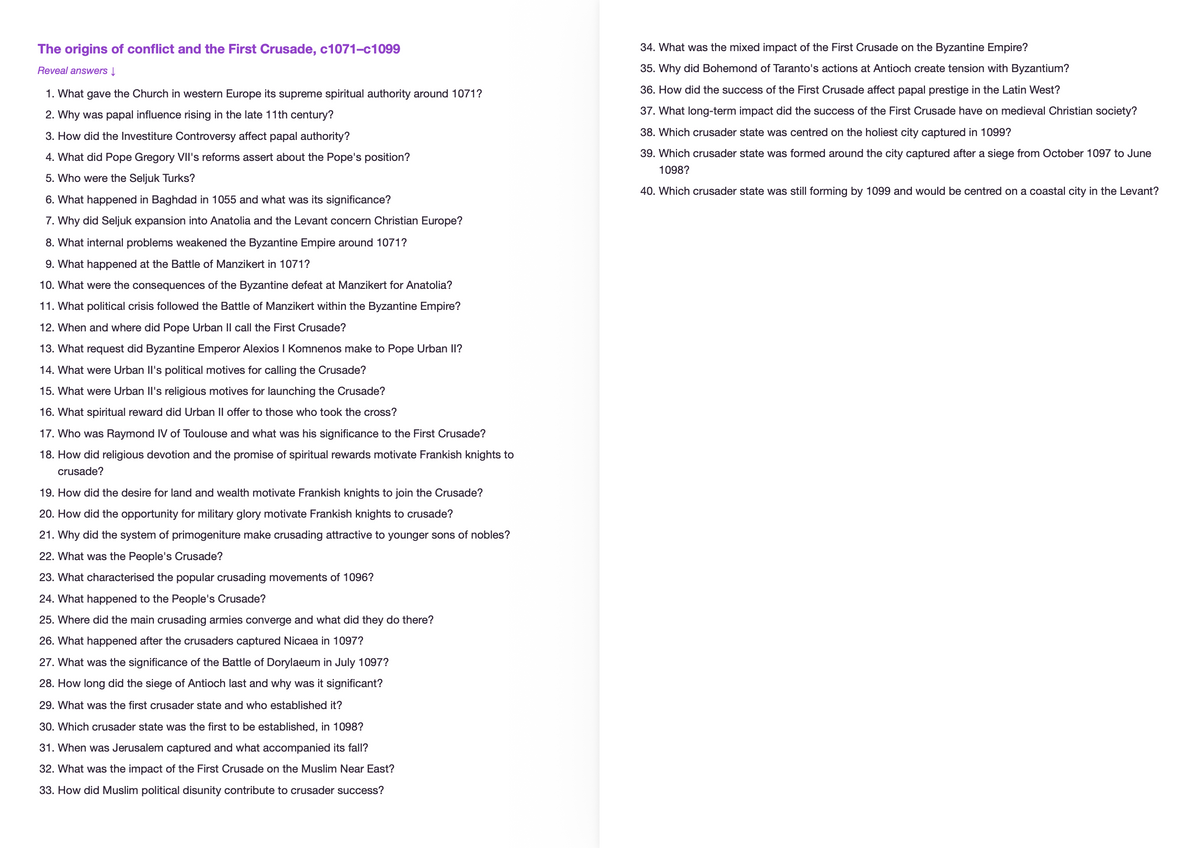 AQA A Level History ACTIVE RECALL