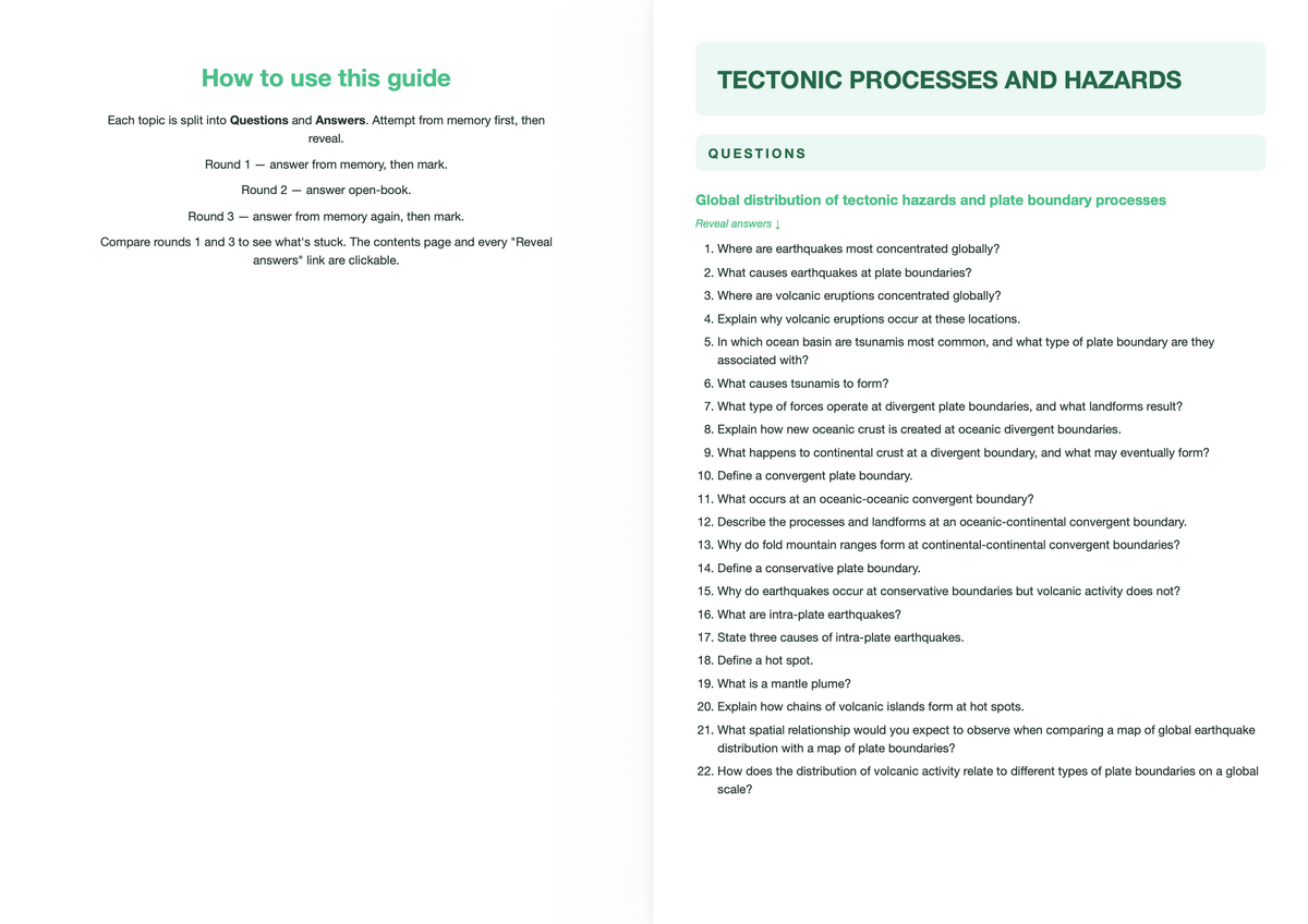Edexcel A level Geography - ACTIVE RECALL