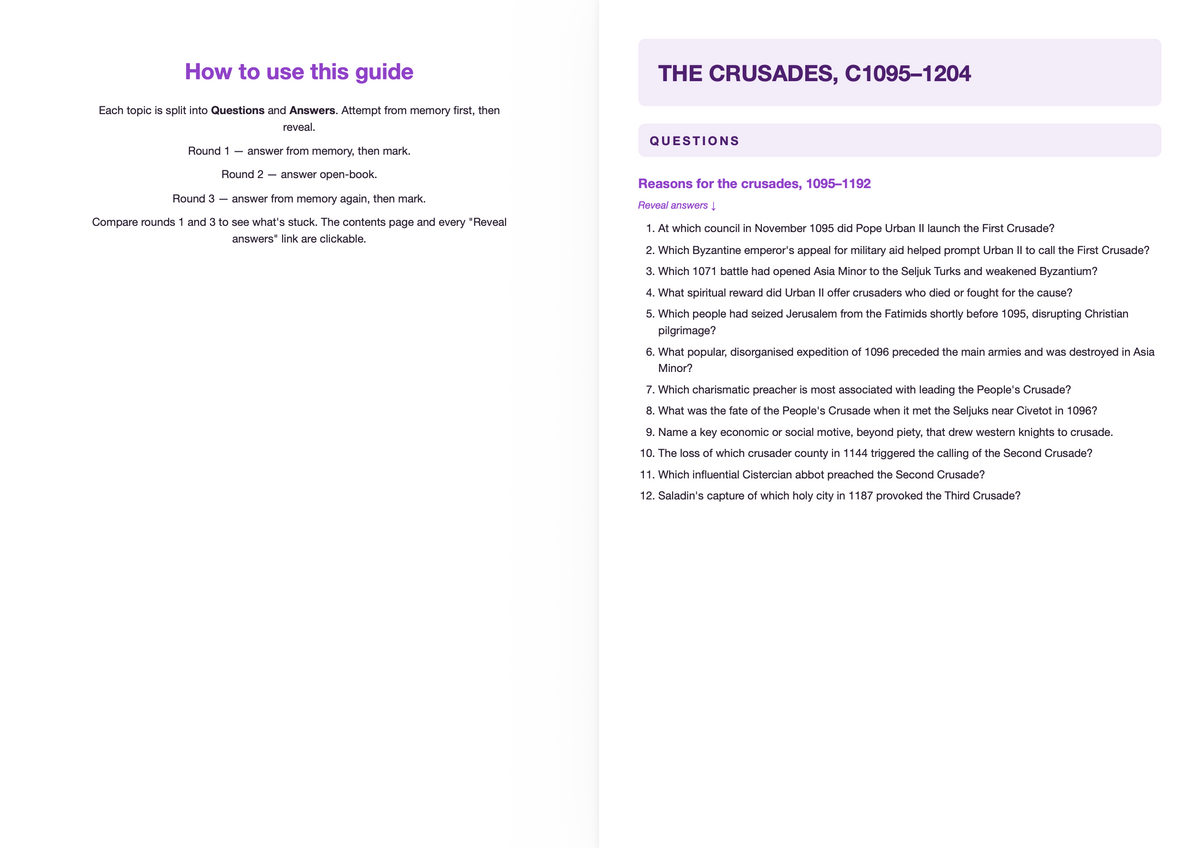 Edexcel A level History - ACTIVE RECALL