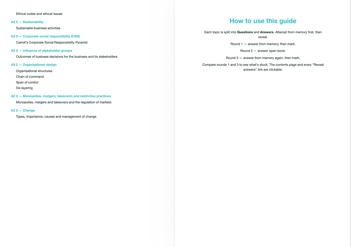 CCEA A Level Business- ACTIVE RECALL