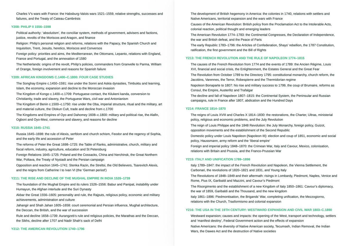 OCR A Level History- ACTIVE RECALL