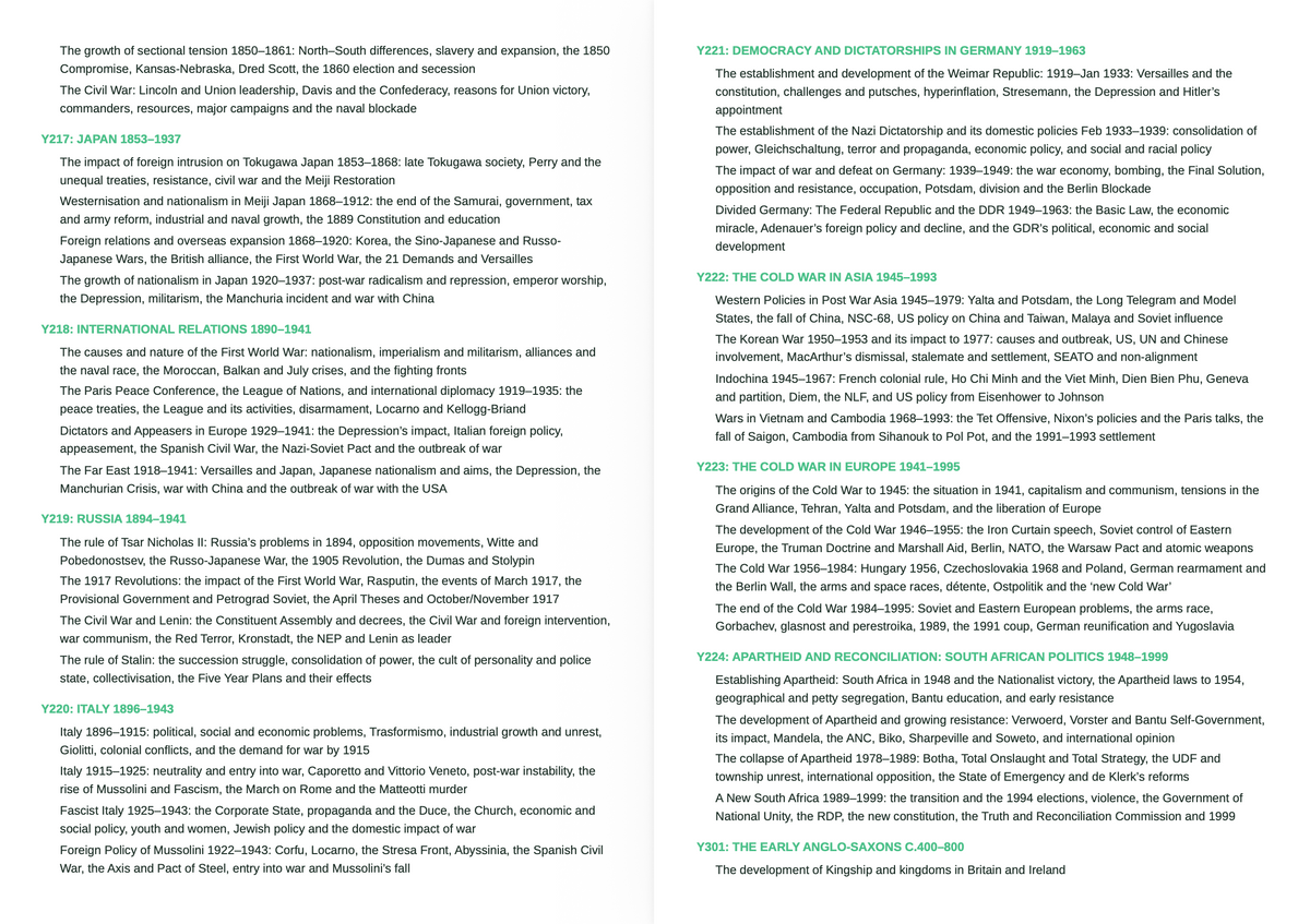 OCR A Level History- ACTIVE RECALL