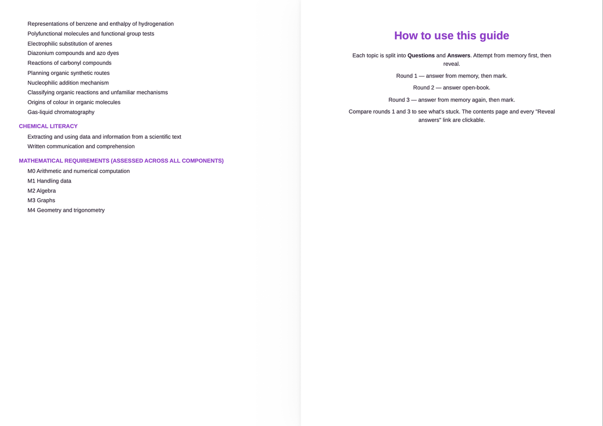 OCR B- A Level Chemistry- ACTIVE RECALL