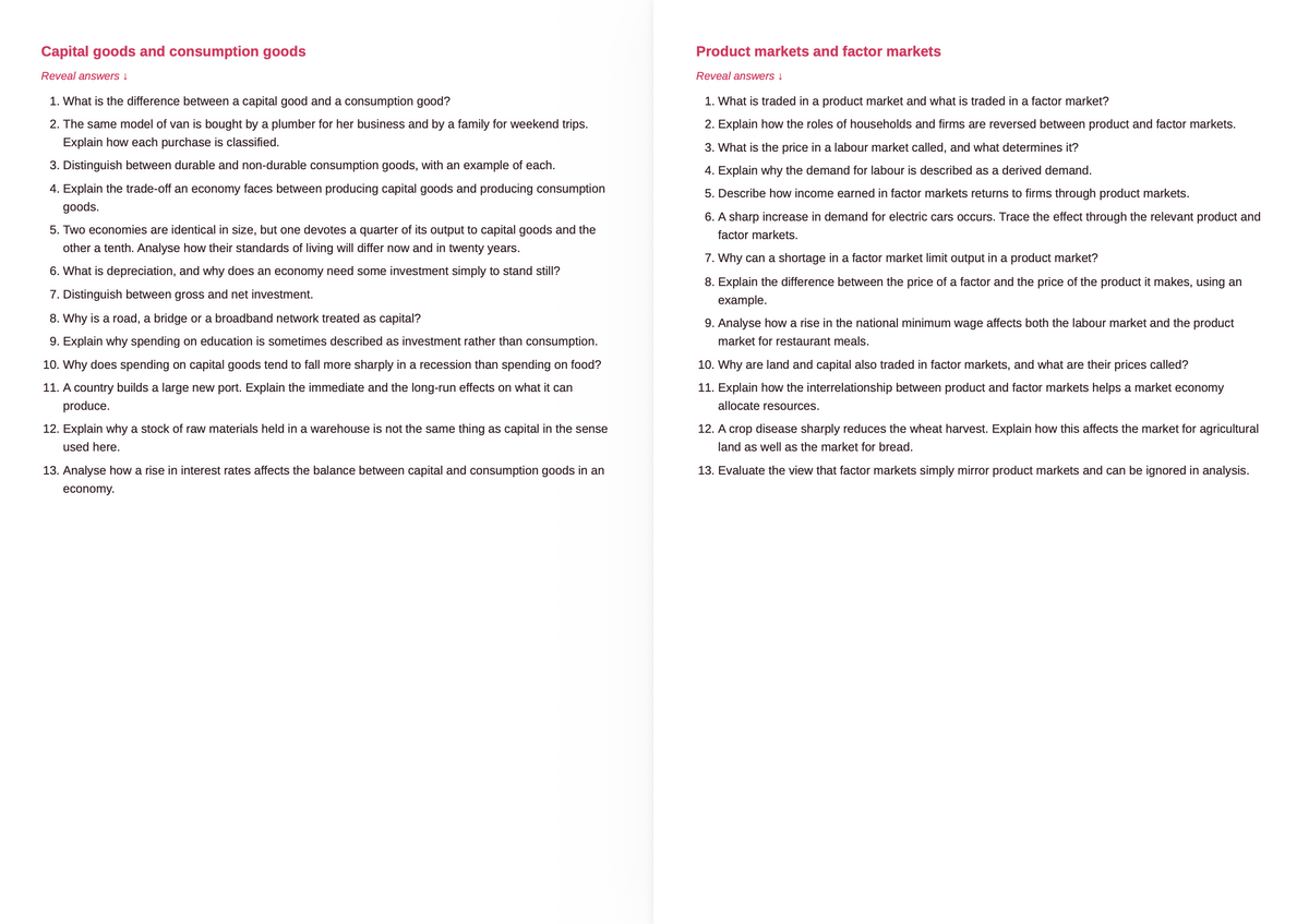 CCEA A Level Economics- ACTIVE RECALL