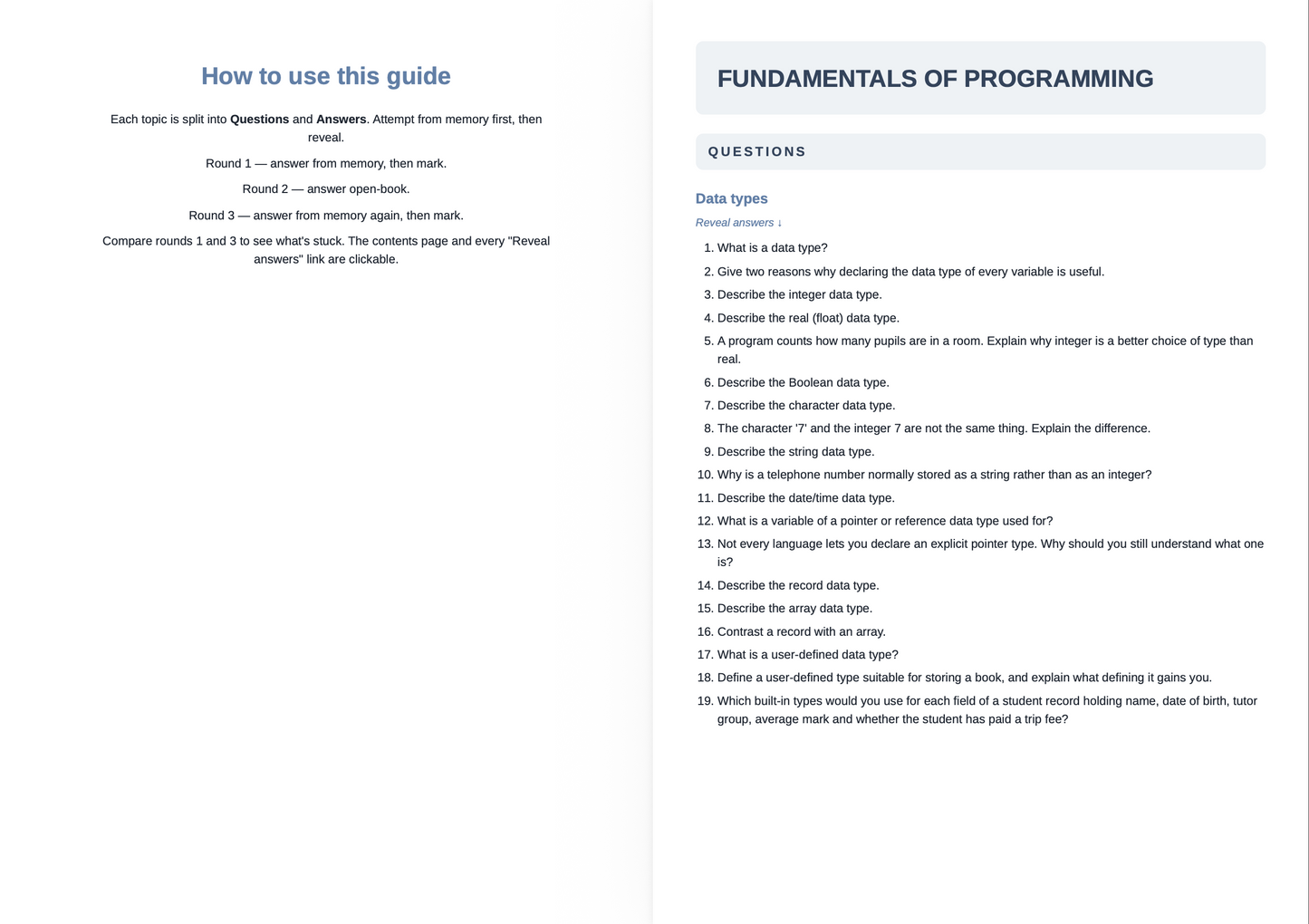 AQA A Level Computer Science- ACTIVE RECALL