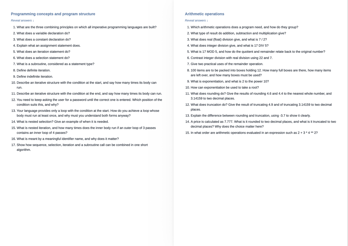 AQA A Level Computer Science- ACTIVE RECALL