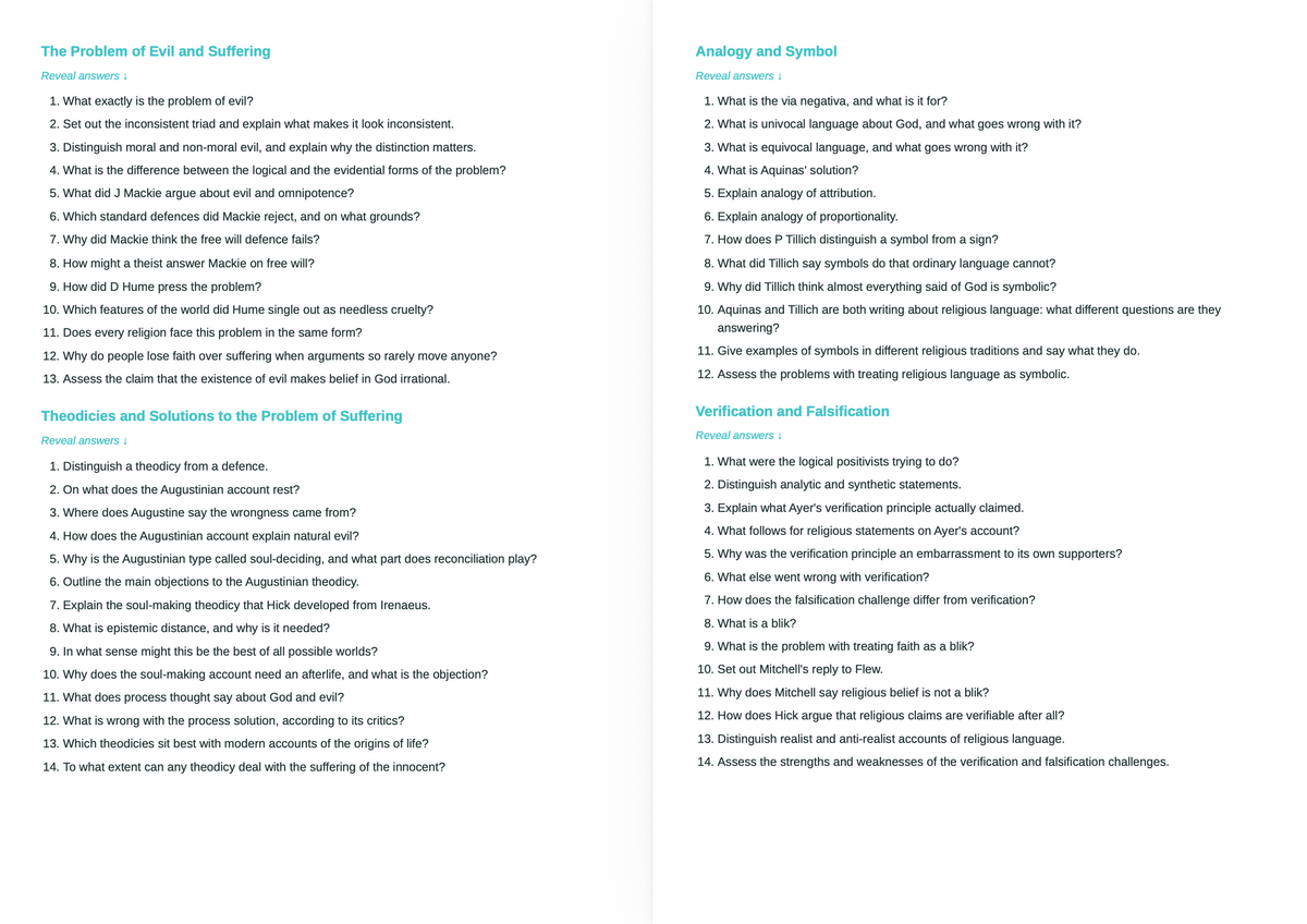 Edexcel A Level Religious Studies (RE)- ACTIVE RECALL
