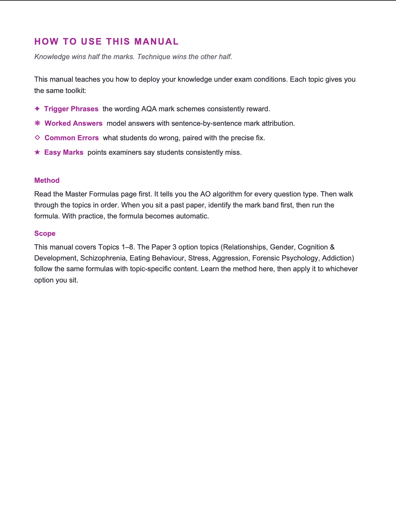 AQA A Level Psychology- Cheat Sheet/ Exam Manual